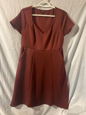 Torrid Short Sleeve V-Neck A-Line Mini Dress in Burgundy